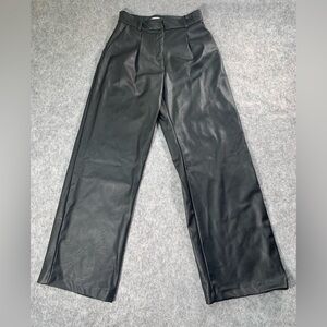 Black Wide-Leg Faux Leather Pants